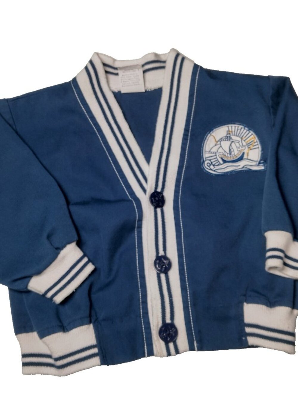 Vintage Baby Cardigan Shirt 12 Months Navy Nautical Boat Sailing Ship Button Up